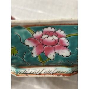 Antique 19thC Chinese Famille Rose Bulb Bowl Turquoise Hand Painted